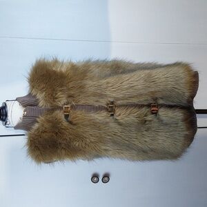 Calvin Klein- Womens Faux Fur Neutral Brown Vest Full Zip Mod Trendy New! Sz.L